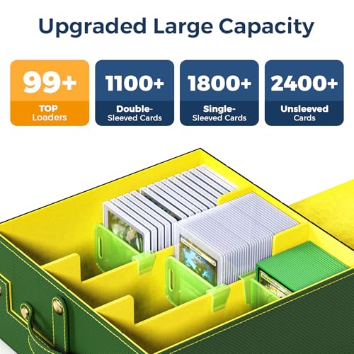Budding Joy Card Deck Box for MTG with Small Case, 1800+ Commander Trading Card Storage Box with Portable Handle, Magnetic Deck Case Fits for Top Loader TCG, PTCG, Sports, Magic Cards, Black Grey