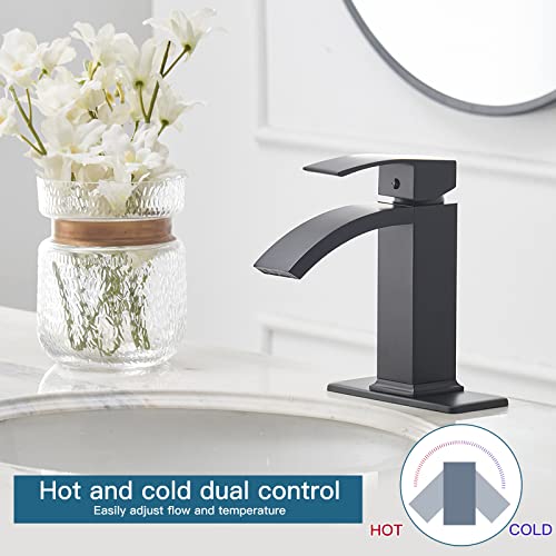 Brushed Nickel Vessel Sink Faucet, Waterfall Bathroom Faucets, Tall Spout Single Handle Single Hole Bathroom Faucets with Pop Up Drain and Without Overflow Basin Faucet Supply Line