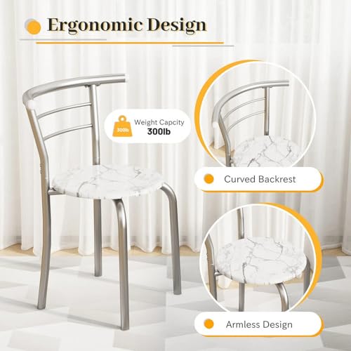 Shahoo 3-Piece Wooden Dining Table Set, Kitchen Breakfast Nook Sets with 2 Chairs & Round Tabletop, Space Saving Furniture Metal Frame and Built-in Wine Rack, Walnut