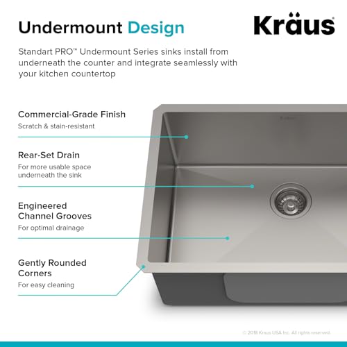 Kraus KHU101-24L Standart PRO 24-inch Undermount 16 Gauge Single Bowl Laundry and Utility Sink, 24 Inch, Tight Radius
