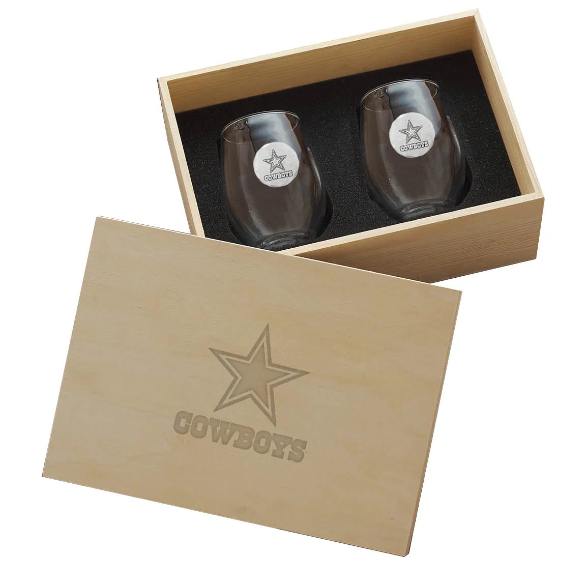 Dallas Cowboys Two-Piece Stemless Wine Glass Set with Collector's Box