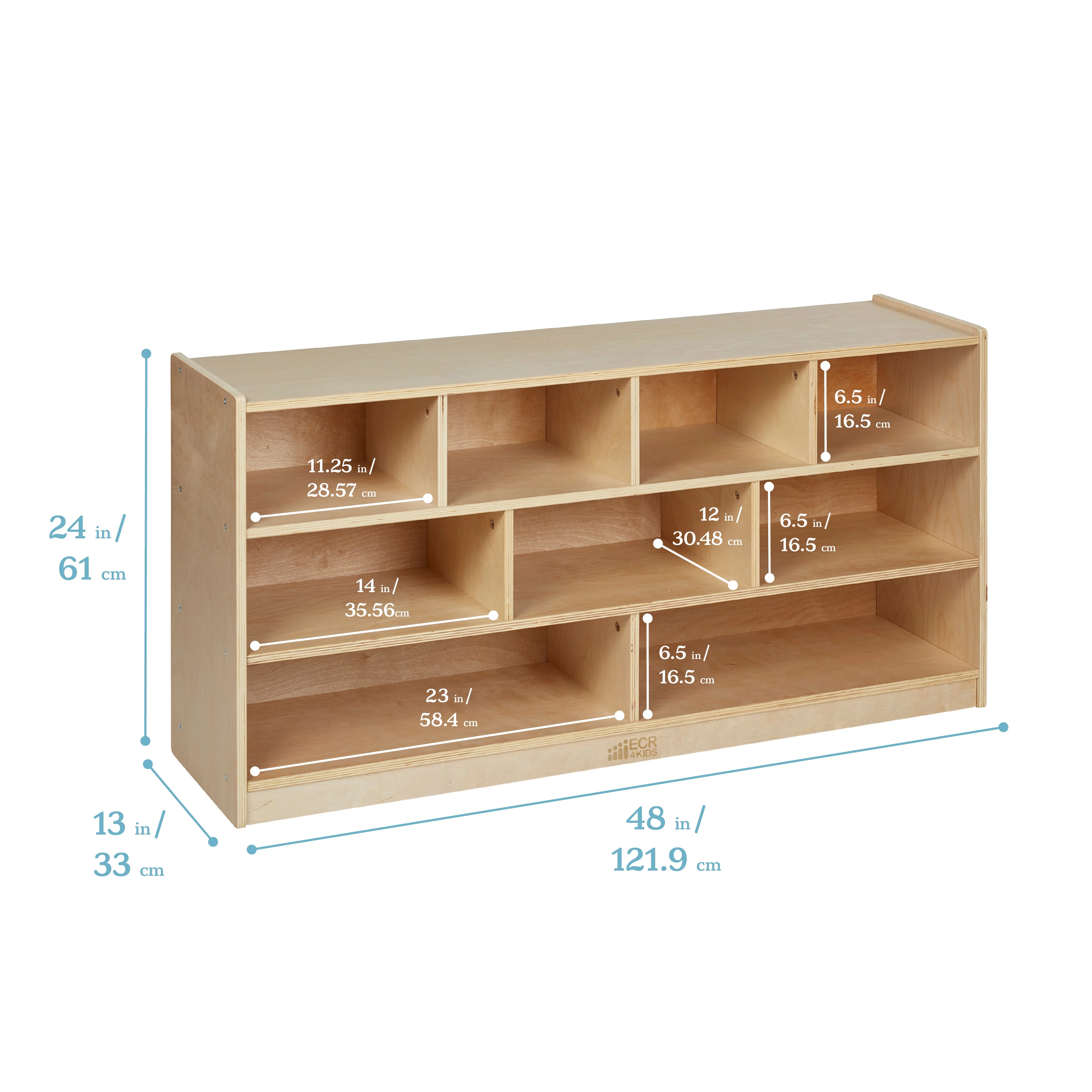 ECR4Kids Mobile Block Storage Cart, Large, Classroom Furniture, Natural