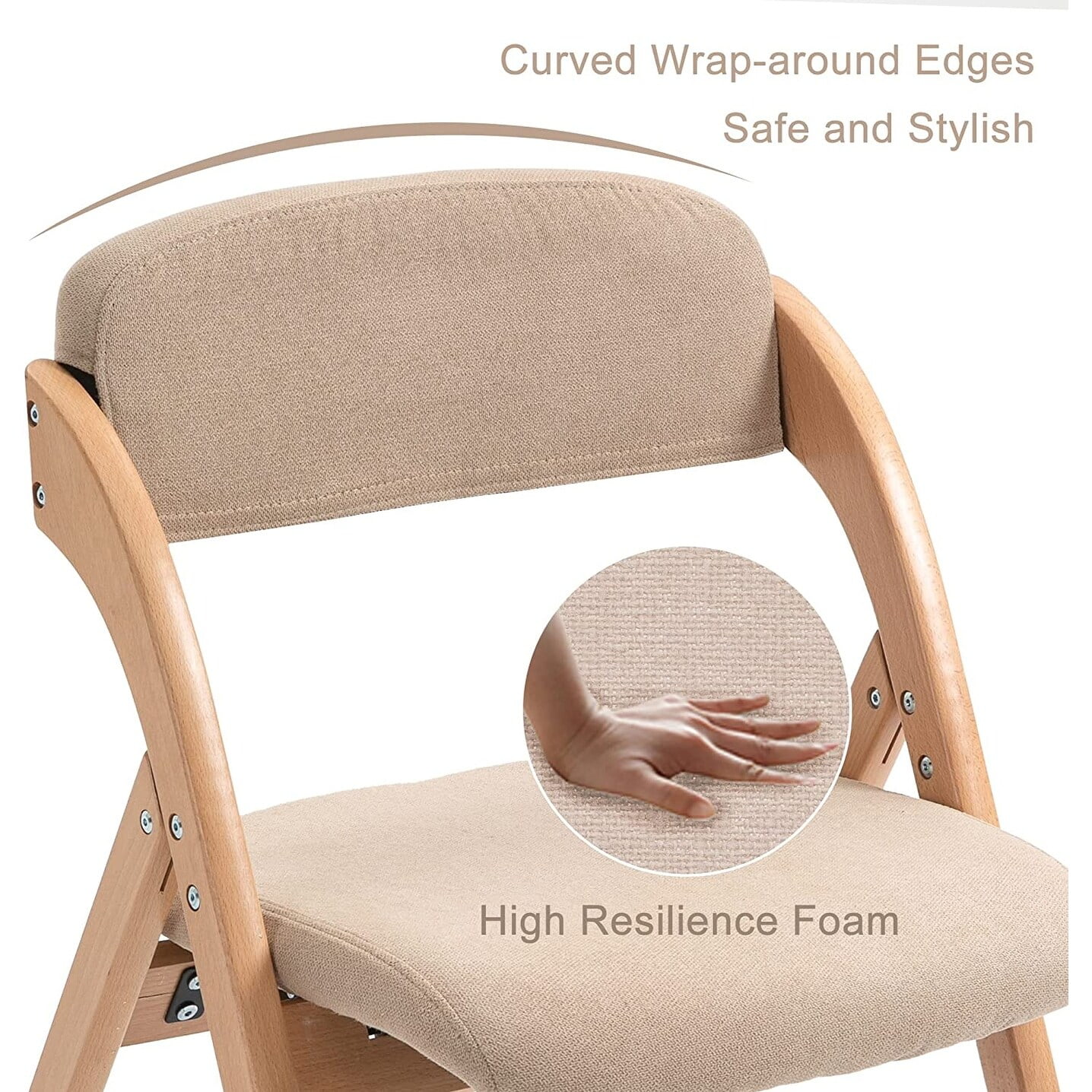 Wooden Stackable Dining Folding Chairs with Padded Seats(Set of 2) Beige