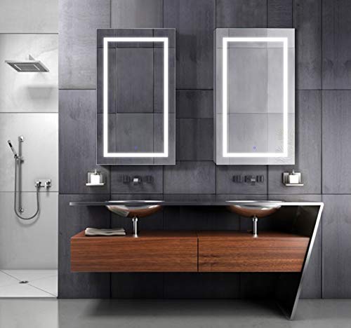 Krugg LED Medicine Cabinet 24 Inch X 36 Inch | Recessed or Surface Mount Mirror Cabinet w/Dimmer & Defogger + 3X Makeup Mirror Inside & Outlet + USB - Left Side