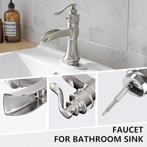 Vessel Sink Faucet, Oil Rubbed Bronze Black Bathroom Faucet, Farmhouse Waterfall Sink Faucet Single Hole with Pop Up Drain Assembly Without Overflow One Hole Mixer Tap Deck Mount