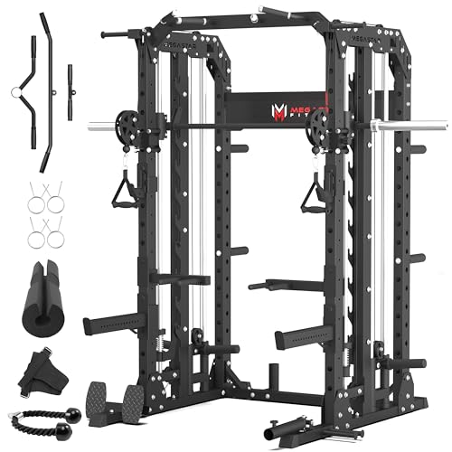 Smith Machine Home Gym with Aluminum Pulley Set - 2000lbs Capacity All-in-One Power Rack with Cable Crossover, Pull-Up Bar & Dip Station, Includes 18 Attachments, P107 Anvil