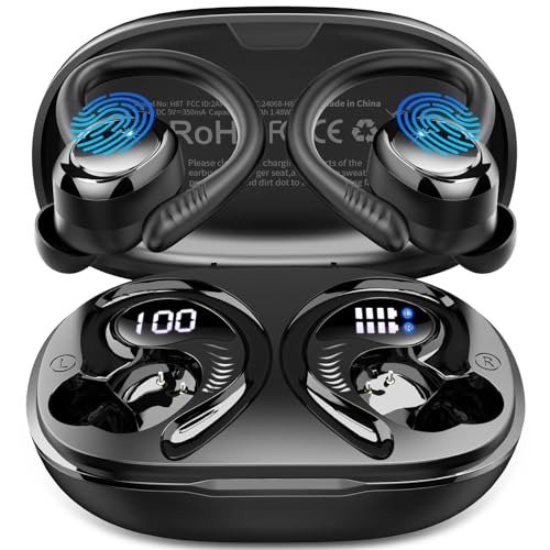 Wireless Earbuds Sport, 2025 Bluetooth 5.4 Headphones with Earhooks, 50H Stereo Deep Bass Over Ear Buds with 4 ENC Noise Canceling Mics, IP7 Waterproof Earphones for Running Workout Gym (Android/iOS)