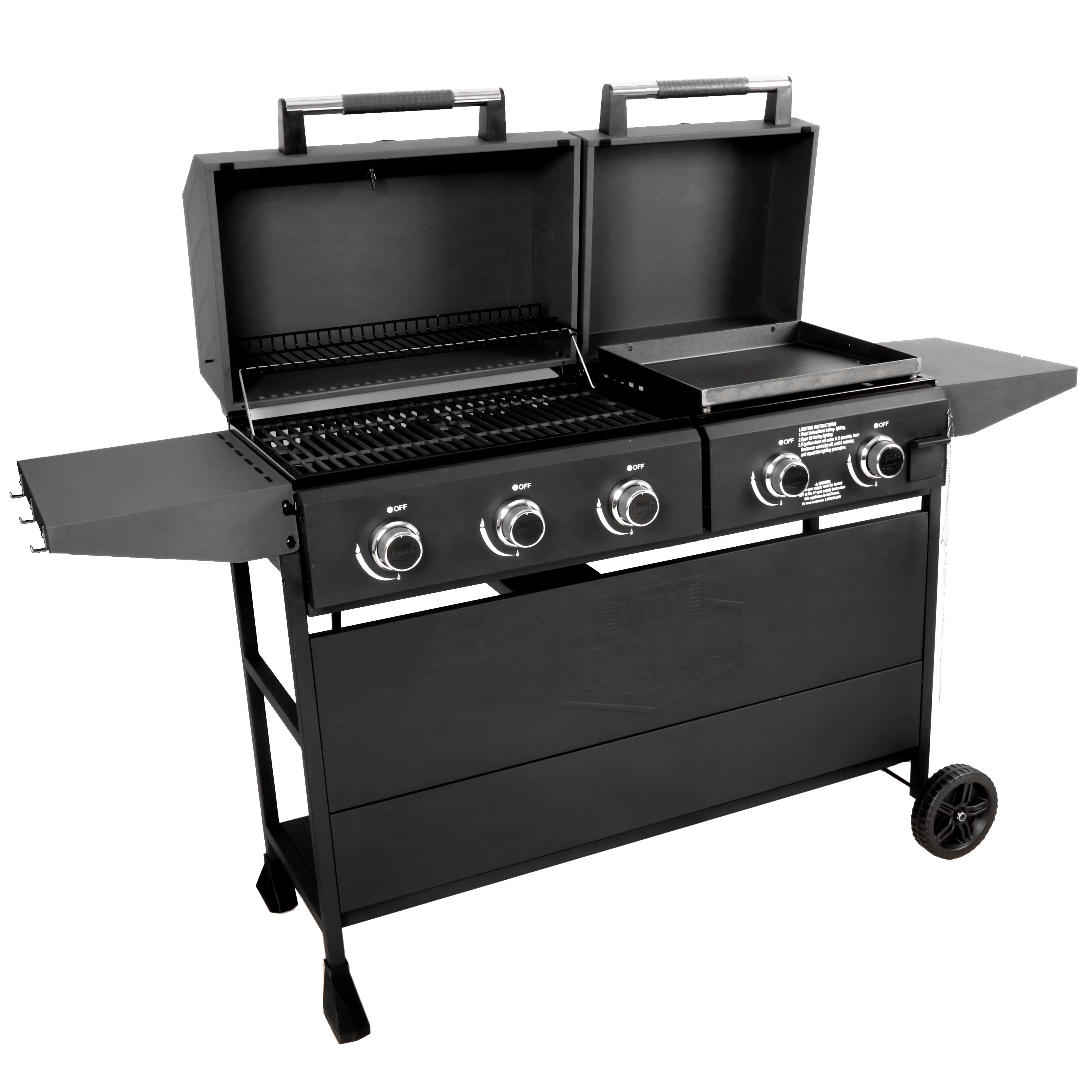 Expert Grill 5 Burner Combination Propane Gas Grill and Propane Griddle Grill, Black