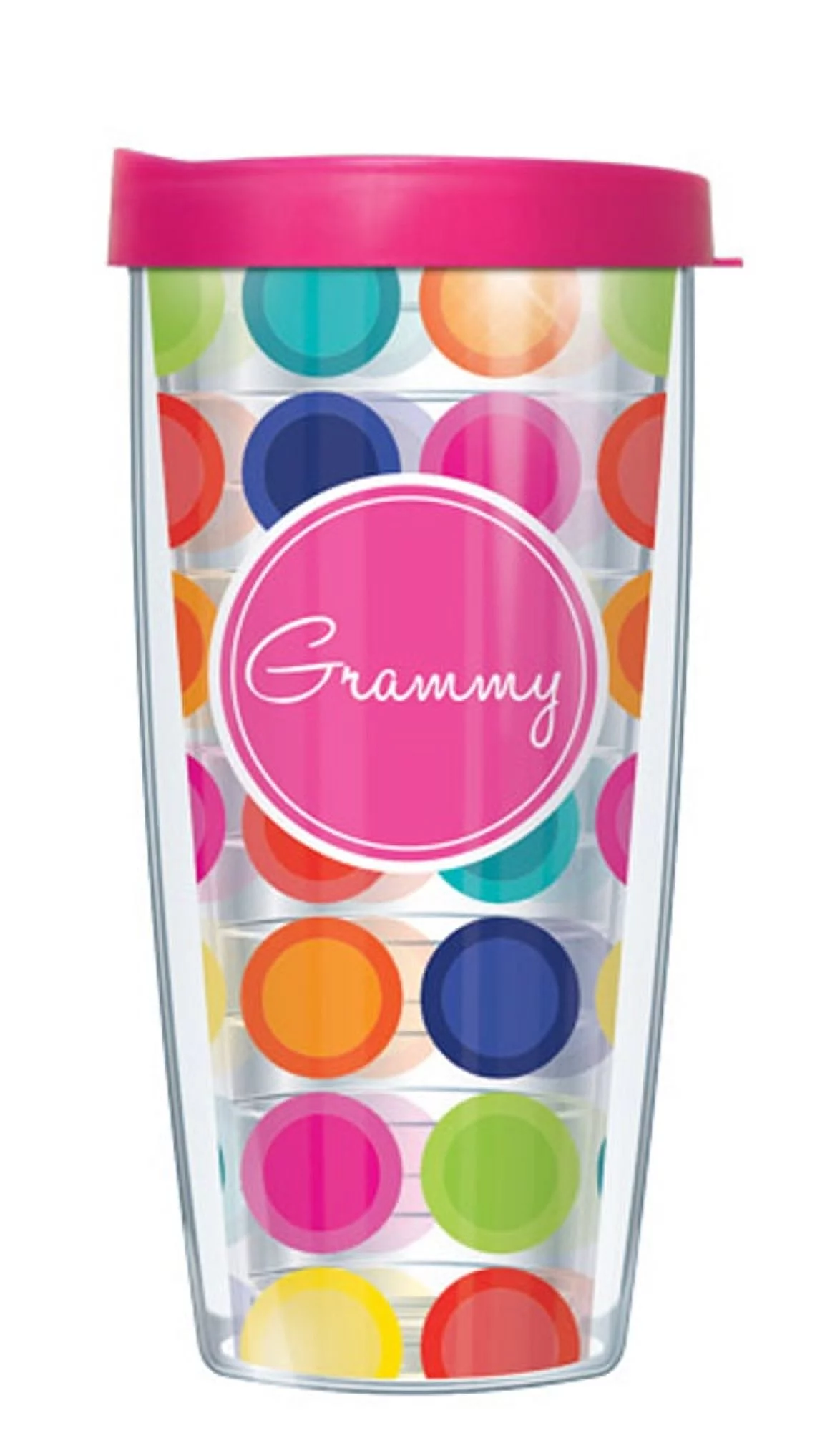 Signature Tumblers Grammy on Clear Happy Circles Traveler 16 Oz Acrylic Tumbler Mug with Pink Lid