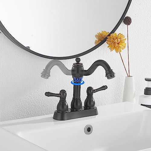 GGStudy 360° Swivel Antique Brass Bathroom Vessel Sink Faucet Single Handle One Hole Matching with Pop Up Drain