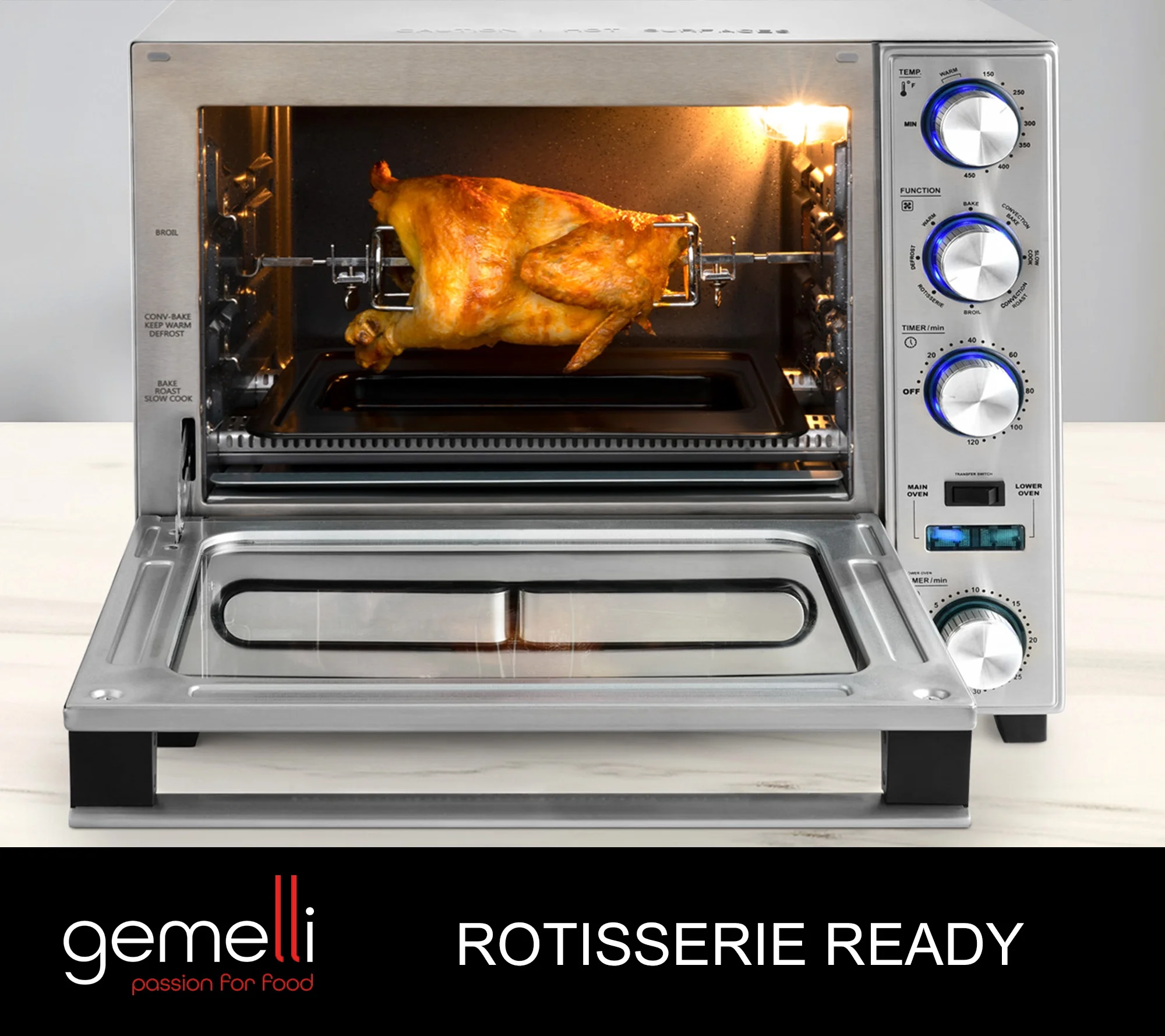 Gemelli Home Oven, Professional Grade Convection Oven with Built-In Rotisserie