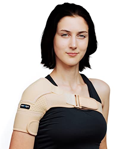 ZENKEYZ Shoulder Brace for Men & Women, Shoulder Immobilizer for Torn Rotator Cuff, Tendonitis, Dislocation, Pain, Neoprene Shoulder Compression Sleeve Wrap (Gray, Small/Medium)