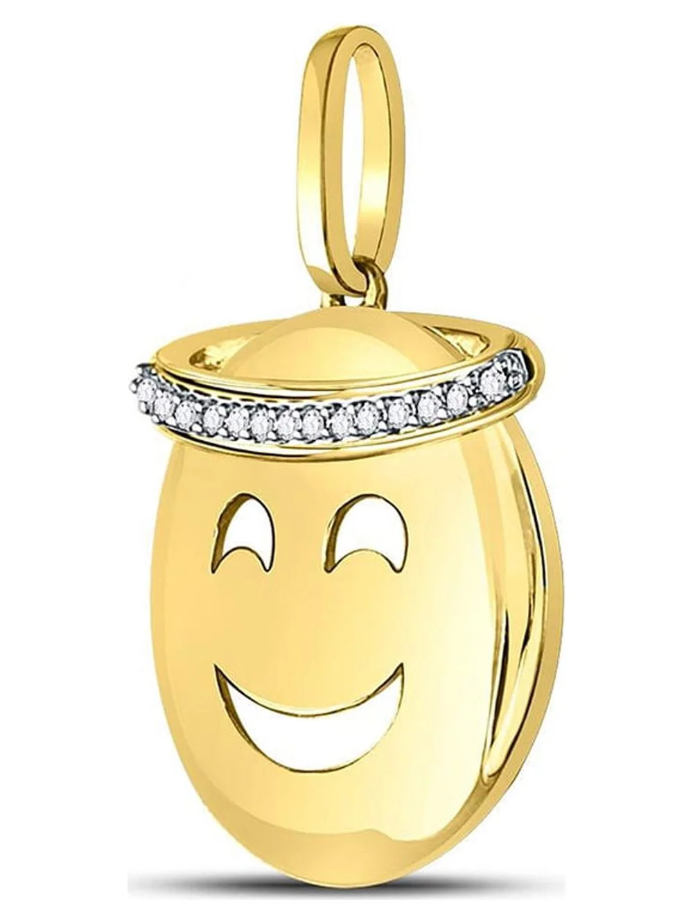 10kt Yellow Gold Womens Round Diamond Smiley Face Halo Emoji Pendant 1/20 Cttw