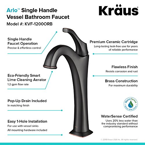 KRAUS KVF-1200BG Arlo™ Brushed Gold Tall Vessel Bathroom Faucet with Pop-Up Drain