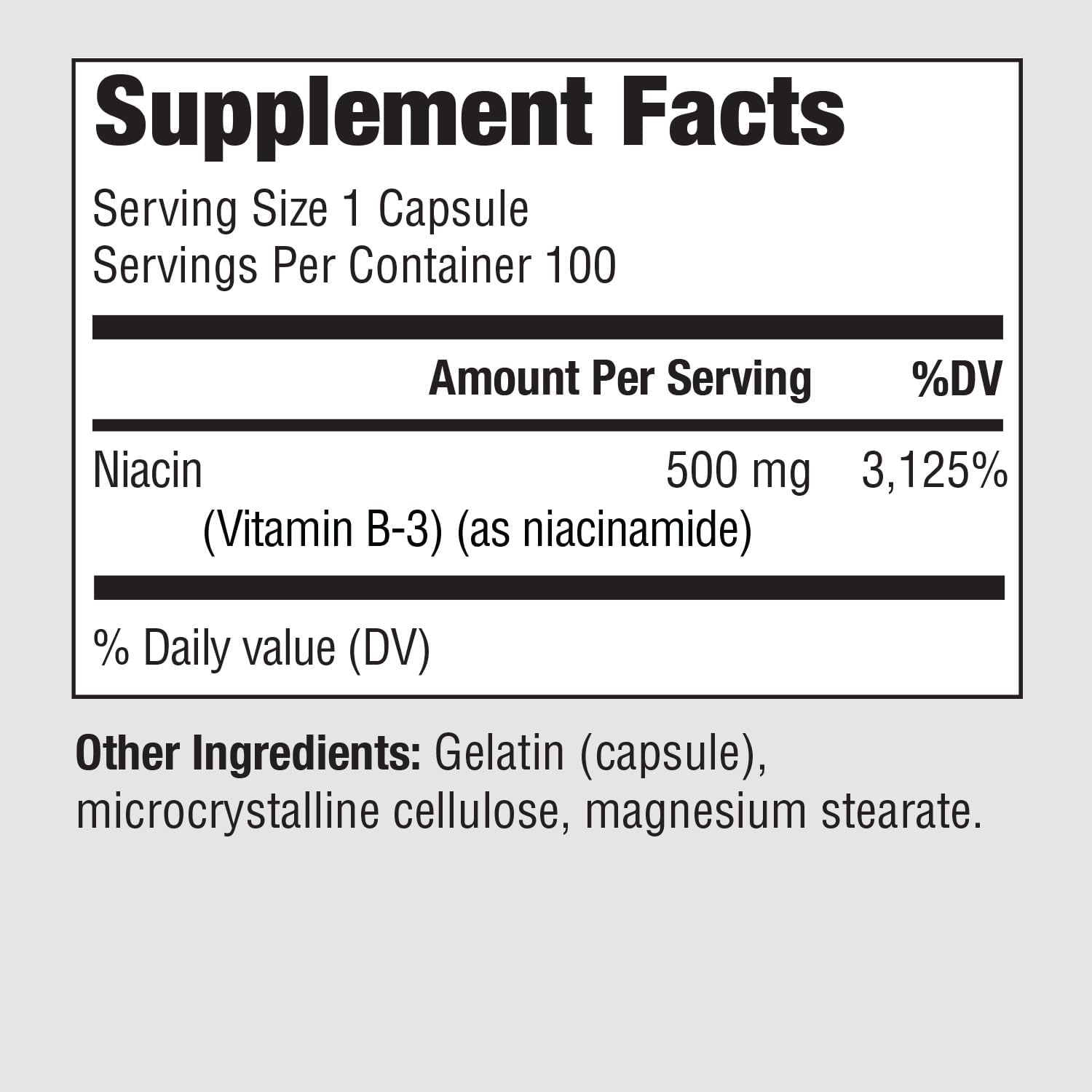 PureFormulas Niacinamide 500 mg - 100 Capsules, High Potency Vitamin B3 Supplement Flush Free, Supports Skin Health, Joint Health, Energy Production & Cellular Function, Non Flushing Form of Niacin