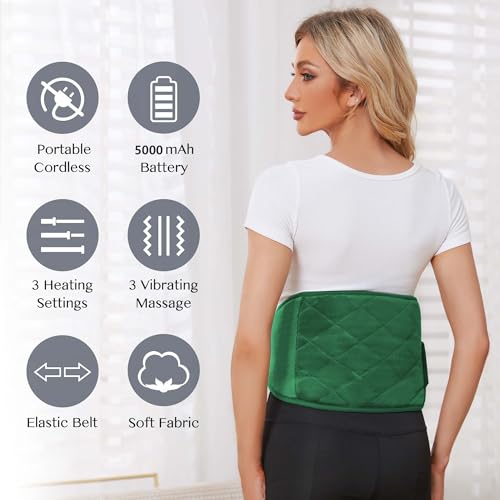 Vofuoti Cordless Heating Pad with Massager, 3 Vibration Modes and 3 Heating Settings, Portable Heating Pad with Battery, Heating Pad for Back Pain Relief, Gift for Women Men