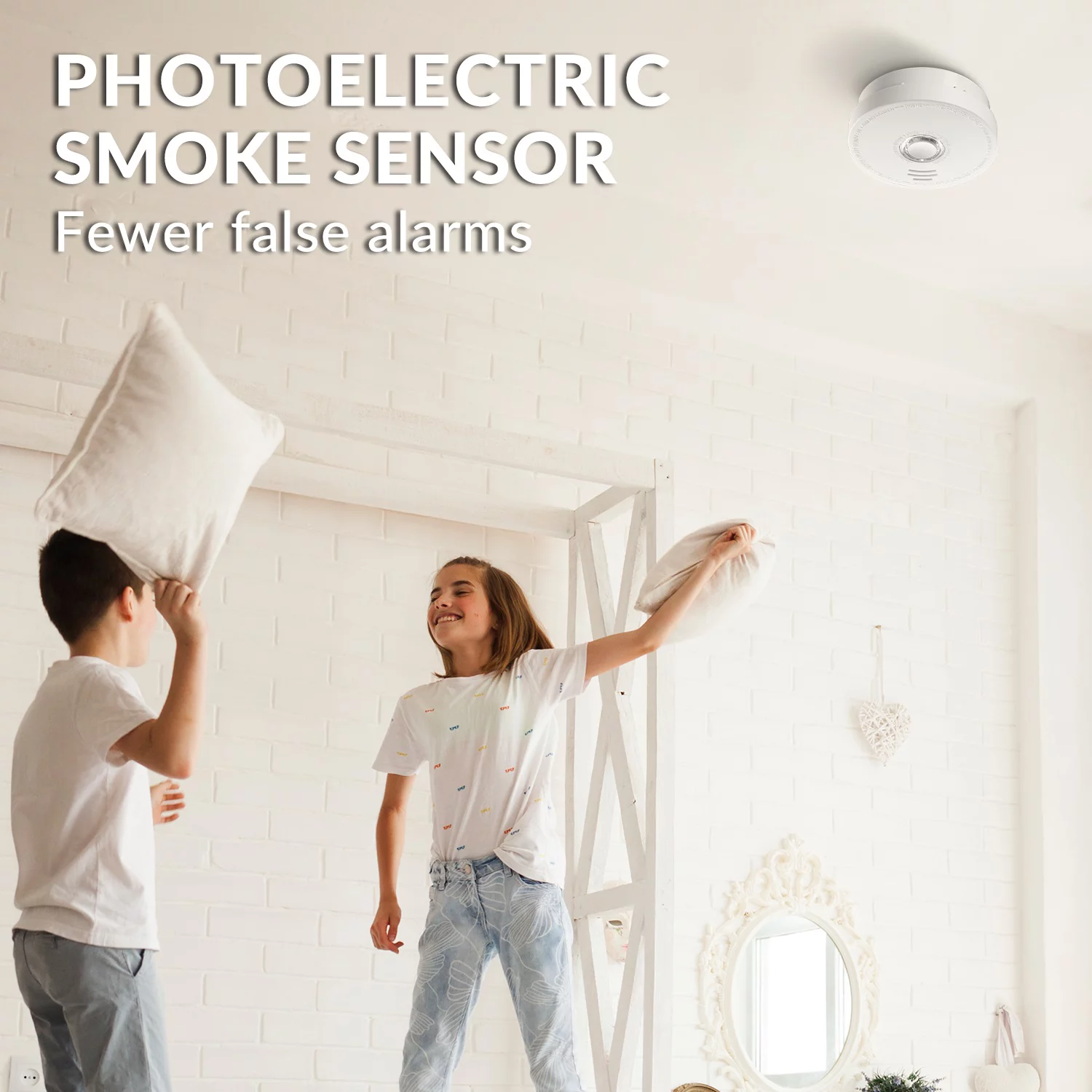 SITERWELL Smoke Detector - Replacable 9V Battery Operated Smoke Alarm with Photoelectric Sensor, 10-Year Life Time Fire Alarm with UL Listed, Fire Safety for Kitchen,Home,Hotel, GS528A, 2 Pack