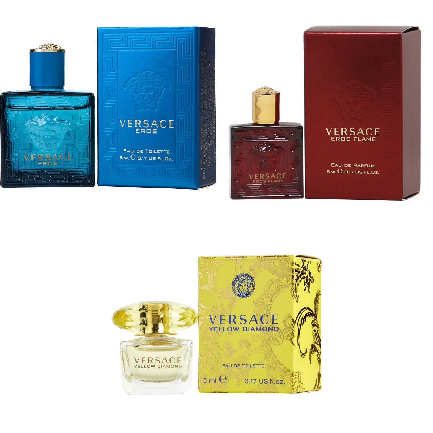 Versace Eros Men EDT, Eros Flame EDP, Yellow Diamond  EDT - 5ml 3PK Kit