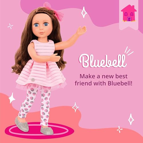 Glitter Girls – 14-Inch Fashion Doll – Brown Hair & Blue Eyes – Pink Dress, Glittery Shoes & Hairbow – Dolls for Girls 3+ Years – Bluebell