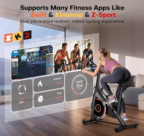 Exercise Bike, Adjustable Magnetic Resistance Stationary Bikes for Home with App Compatible, Quiet Indoor Cycling Bike with 350lbs Weight Capacity Comfortable Seat, Digital Monitor & Phone Mount