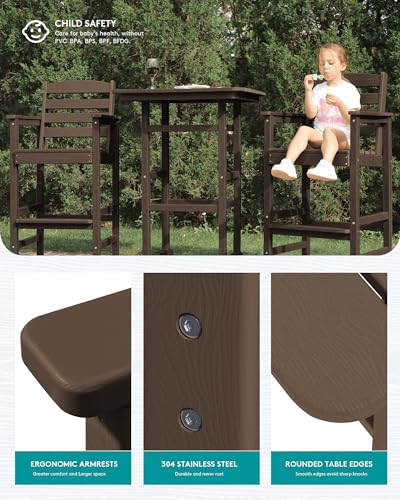 SERWALL Balcony Adirondack Chairs and Table 3 Pieces Set, Adirondack Bar Height Chairs Set of 2 and Bar Table, Outdoor Bar Stools Set for Bistro, Poolside, Backyard, Blue