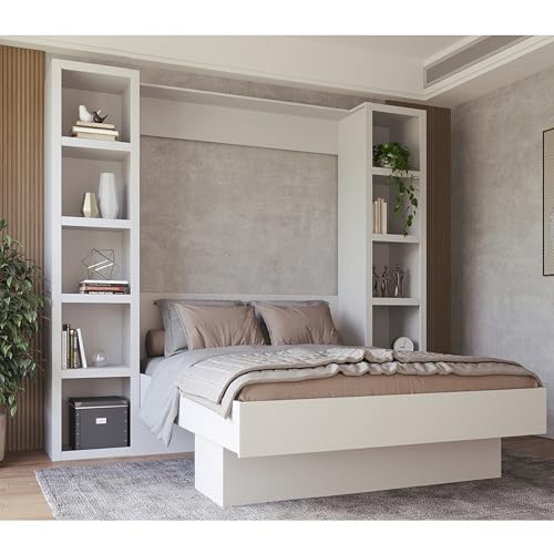 Oakland Living Easy-Lift Queen Murphy Wall Bed in Brown Wood Grain with Two Bookshelves