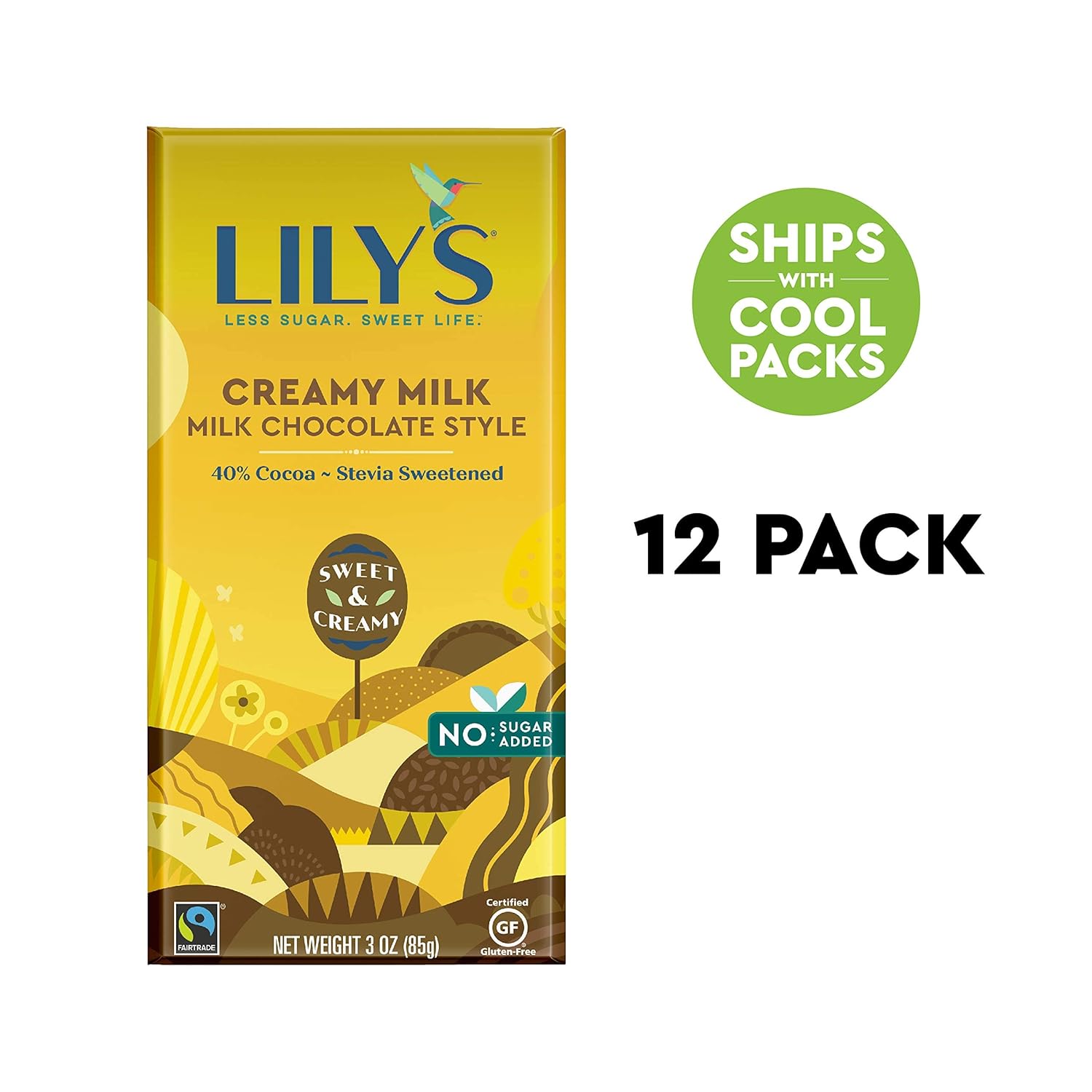 LILY'S Milk Chocolate Style No Sugar Added, Sweets Bars, 3 oz (12 Count)