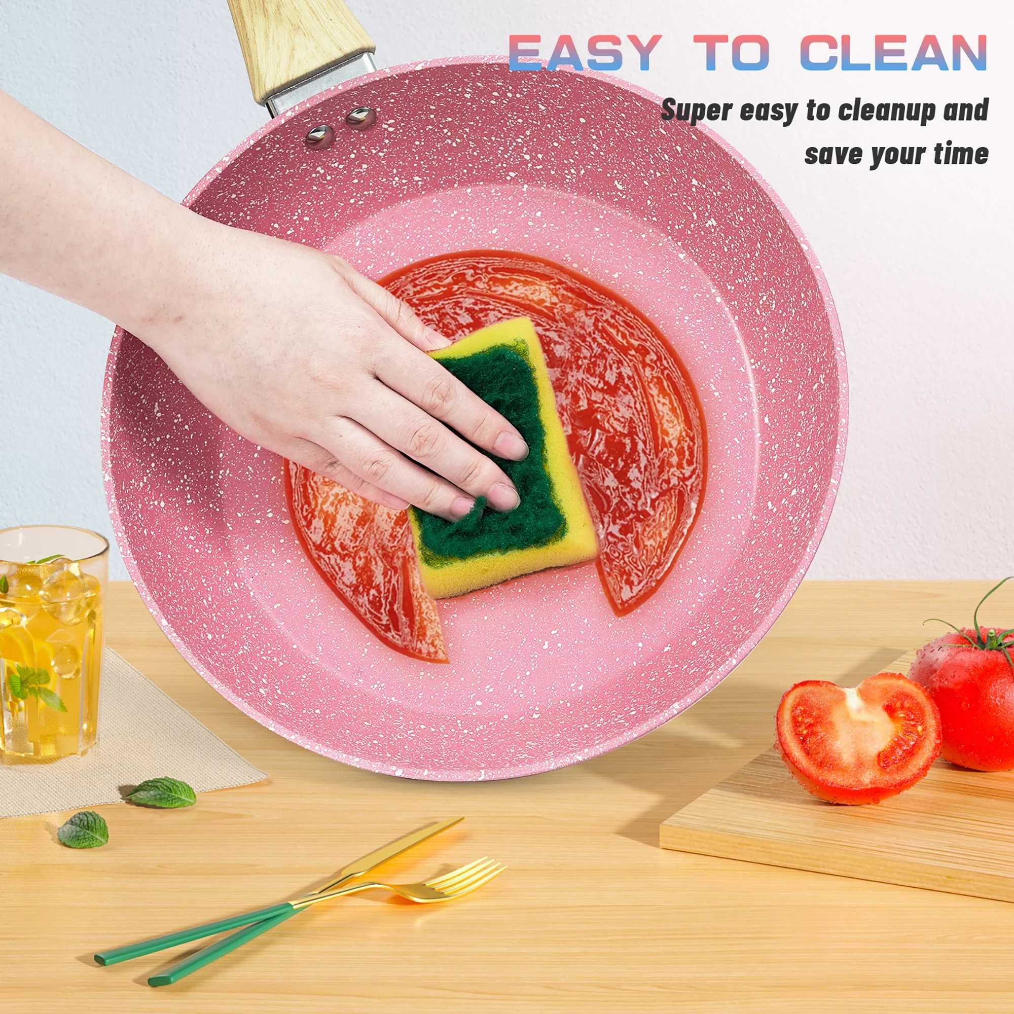 Innerwell 8 Pcs Nonstick Cookware Set Granite Stone Kitchen Frying Pan Set Cookware with Stay Cool Handles