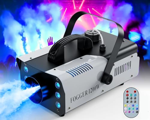 HOLDLAMP Fog Machine Halloween, Smoke Machine 1200W and 6000CFM with Wireless Remote Control and 6 Colorful LED Lights for Outdoor Indoor Christmas Wedding Stage Effect DJ Disco Party Stage