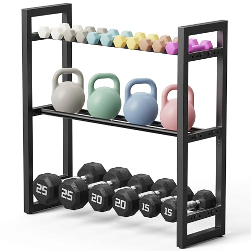 Pickpiff Adjustable 3-Tier Dumbbell Rack – Heavy-Duty Metal Weight Storage Stand for Dumbbells, Kettlebells, and More – Space-Efficient Home Gym Organizer – 360 lb Capacity (Dumbbells Not Included)