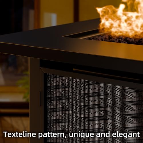 JAMFLY 28 Inch Propane Fire Pit Table Outdoor Gas Fire Pit, 50,000 BTU Square Fire Table with Lava Rocks and Lid, 2-in-1 Fire Table for Outside Patio, Backyard, Garden