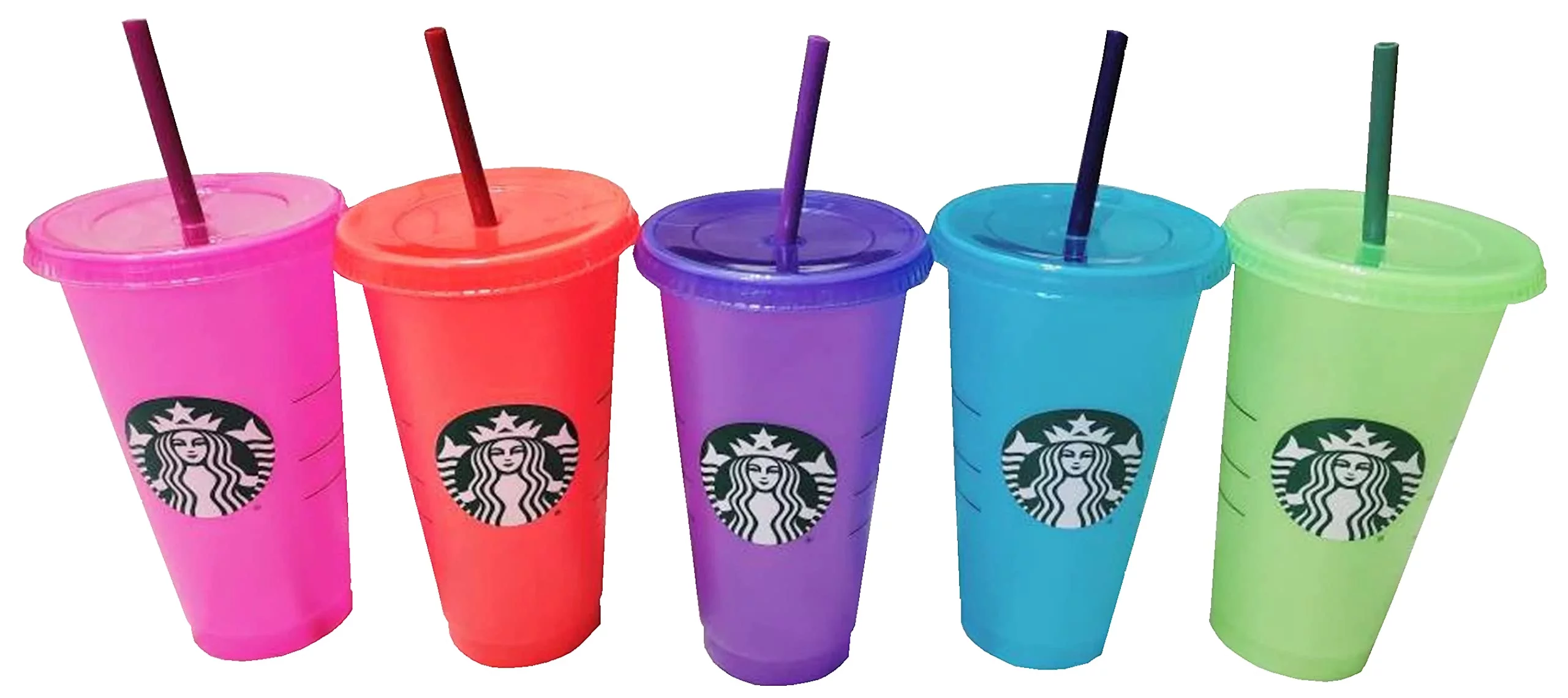 Starbucks Summer 2022 Color Change Venti Cold Cups with Straws (24oz, Pack of 5)