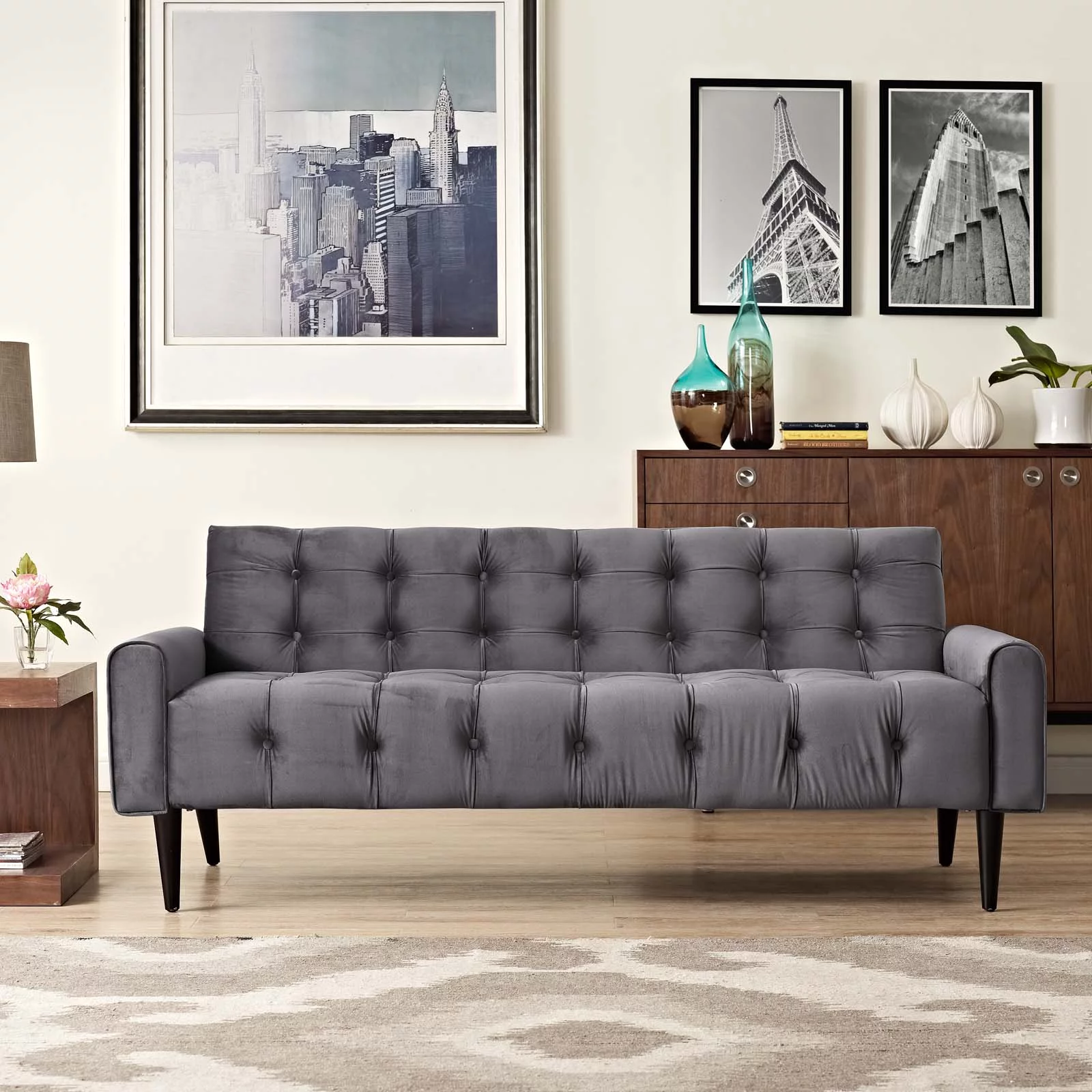 Modern Contemporary Urban Design Living Lounge Room Sofa, Grey Gray, Fabric Wood