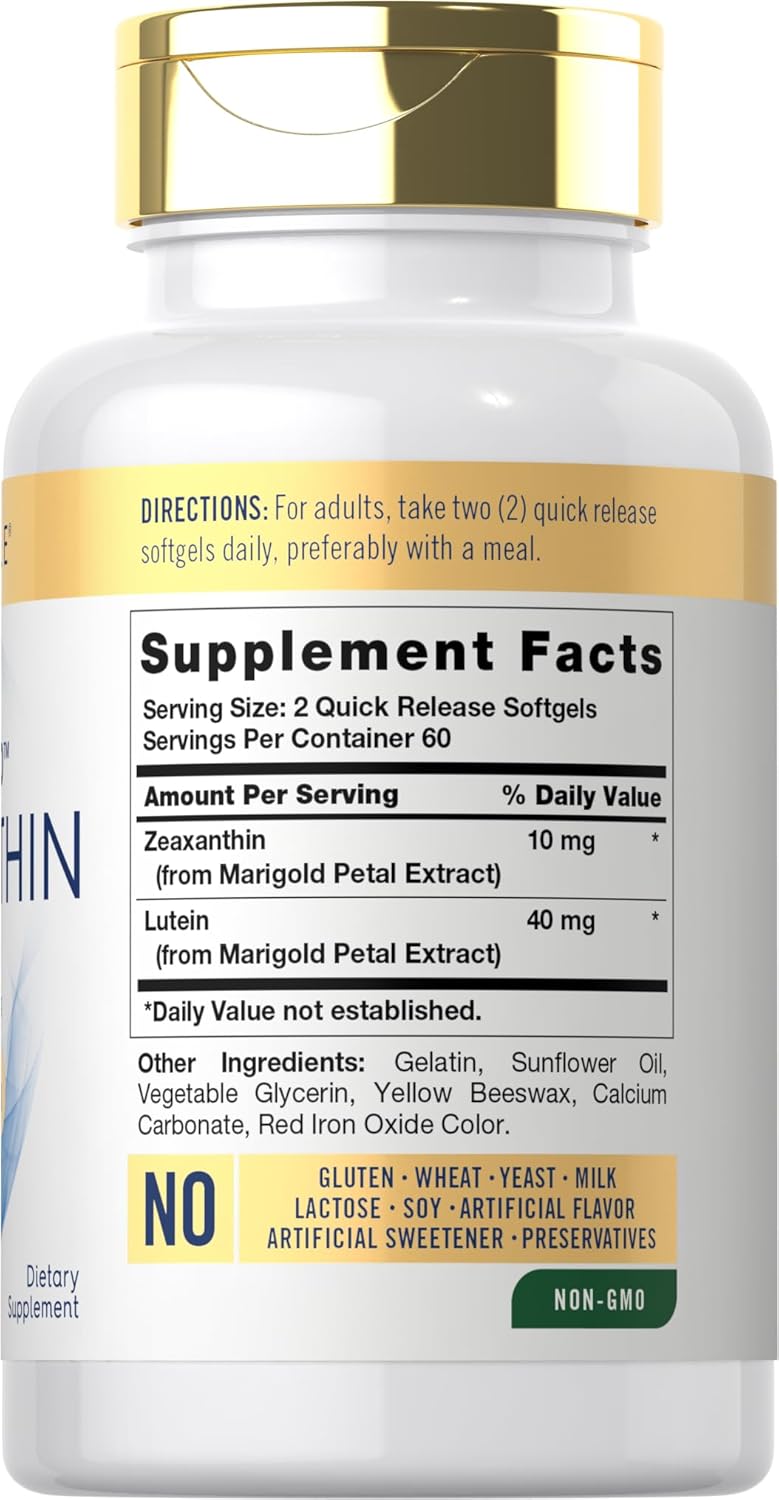 Carlyle Zeaxanthin 10mg | 120 Softgels | Eye Health Support with Lutein | Non-GMO, Gluten Free Supplement