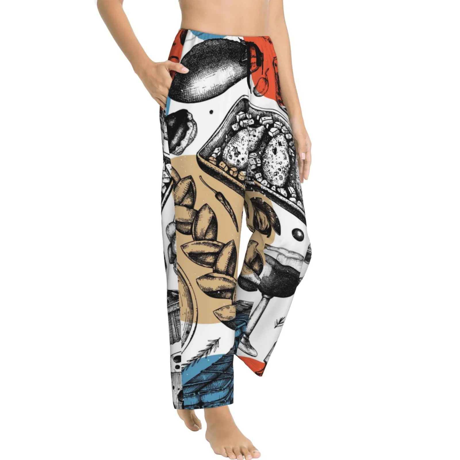 Junzan French Food Women'S Pajama Pants Drawstring Comfy Sleep Bottoms With Pockets