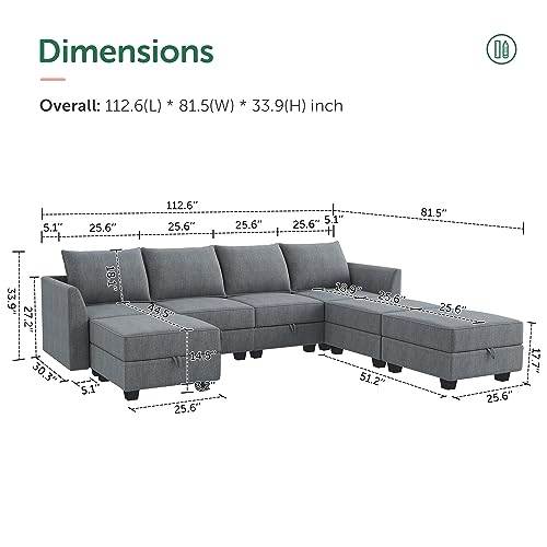HONBAY Modular Sectional Sofa U Shaped Modular Couch Reversible Sofa Sectional Couch with Storage Seat, Bluish Grey