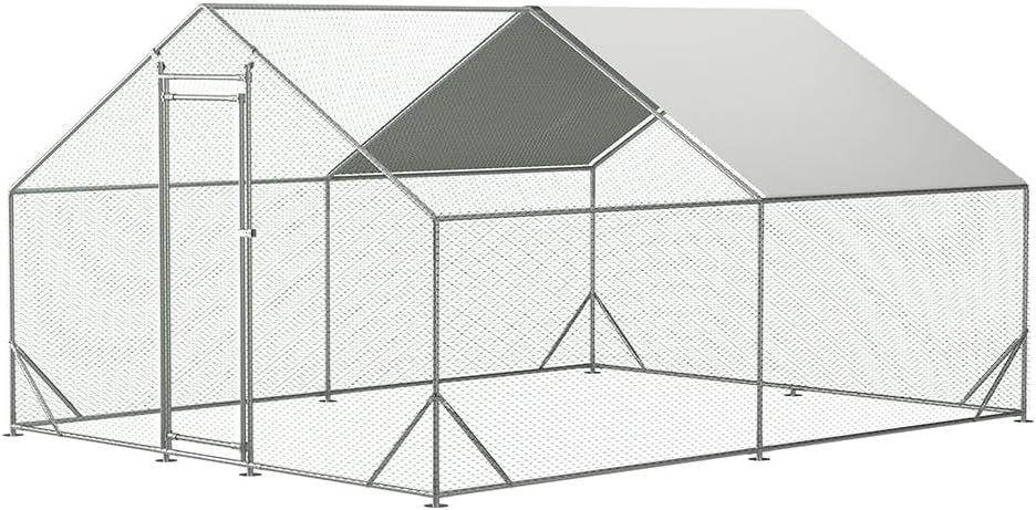 Chicken Coop Large Metal Chicken House,Walk-in Poultry Cage Chicken Run Pen Dog Kennel Duck House with Waterproof and Anti-Ultraviolet Cover (L(10' L x 13 W x 6.56' H))