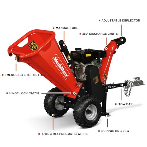 4'' Inch 212CC 7HP Gas Powered Wood Chipper Leaf Branch Shredder Mulcher with Towbar, Emergency Stop Button, Model GS650