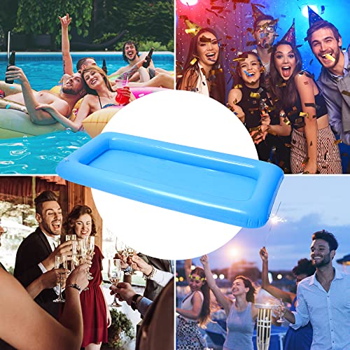 HEMOTON 2Pcs Inflatable Serving Bar, Buffet Cooler with Drain Plug - Salad Picnic Ice Food Server, Food Drink Salad Buffet Tray with 3Pcs Mesh Food Cover, BBQ Pool Party Supplies