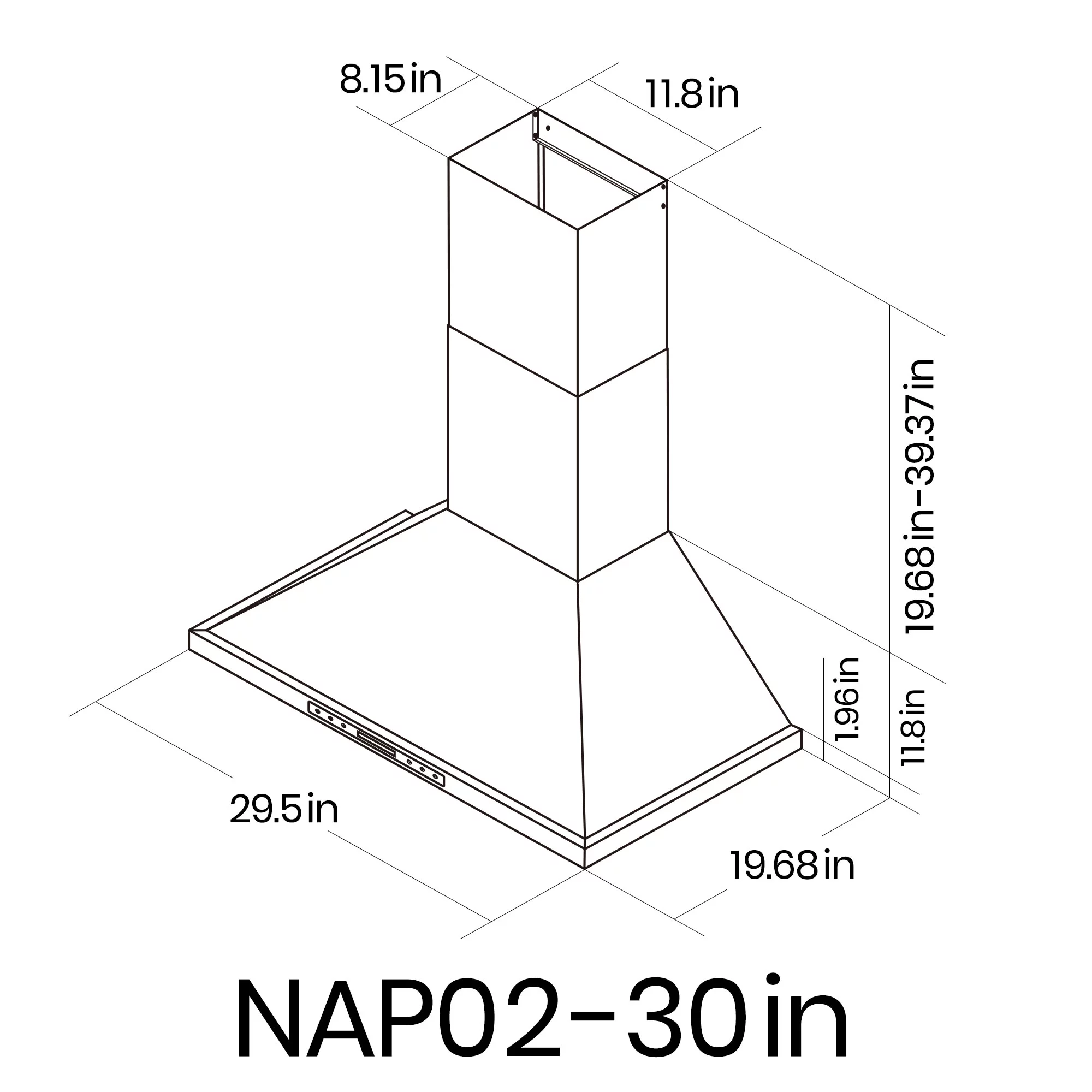 EKON Kitchen Expert 30 inch 900 CFM Convertible Black Stainless Steel Wall Mount Range Hood