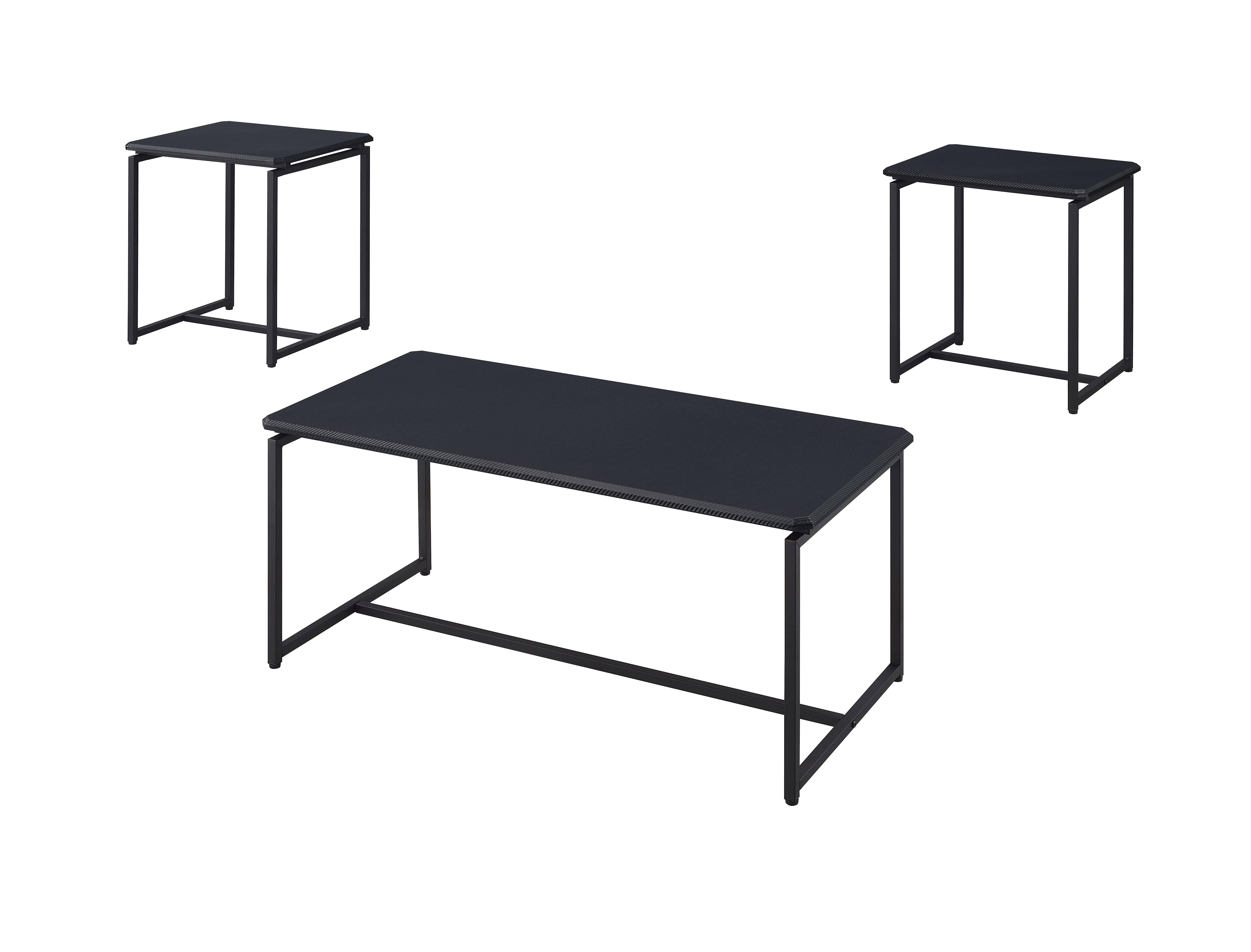 CoSoTower 3 Piece Black Carbon Fiber Wrap Coffee Table and End Table Set