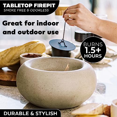 XL Portable Table Top Fire Pit- Durable, Concrete Indoor Fire Pit Tabletop, Smokeless Mini Fire Pit for Table, Fire Pit Bowl, Smores Maker- Desert Camel