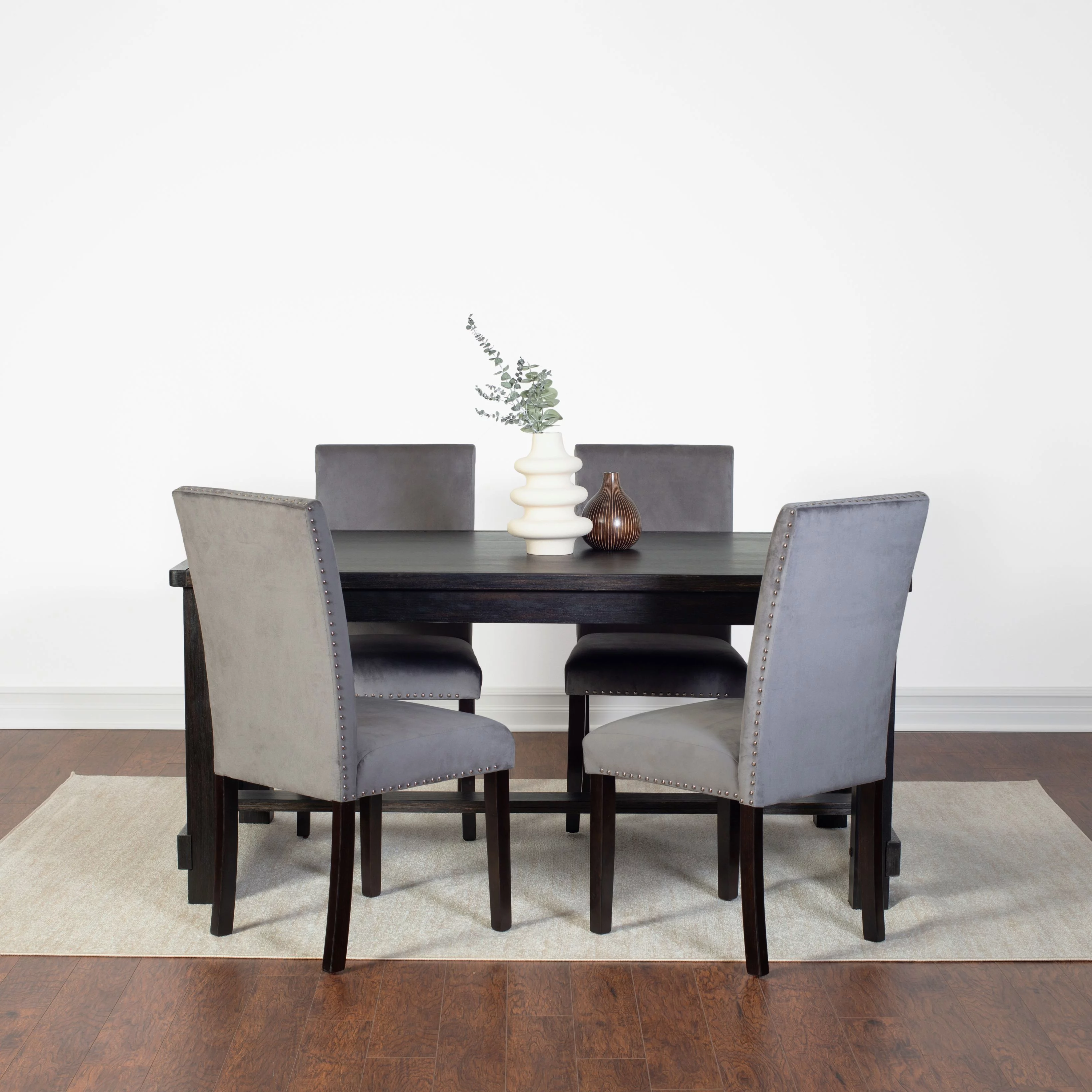 Roundhill Furniture Vanzo Contemporary 5-Piece Dining Set, Dining Table with 4 Stylish Chairs, Gray