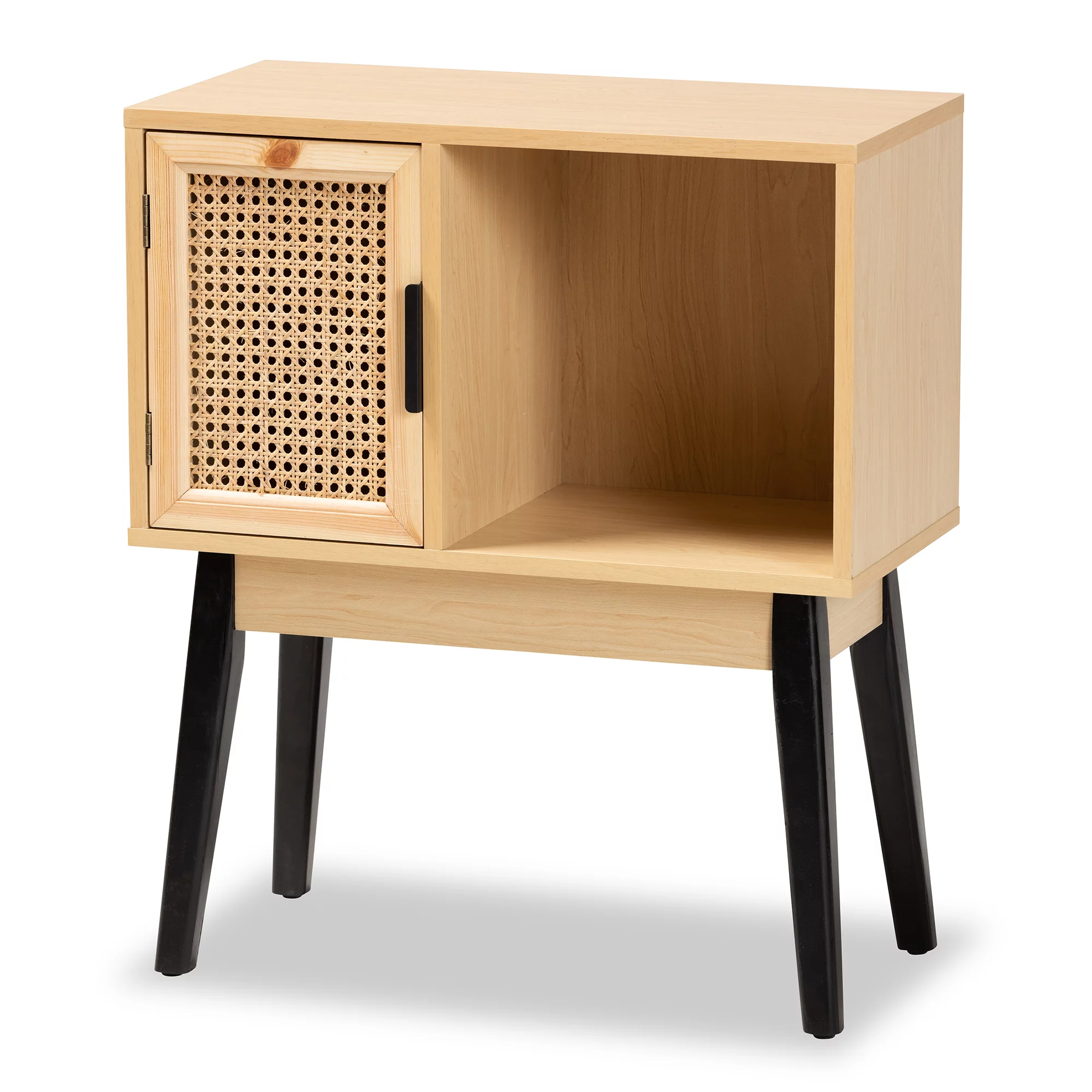 Baxton Studio Dacre Mid-Century Wood and Rattan 1 Door Console Table, Natural