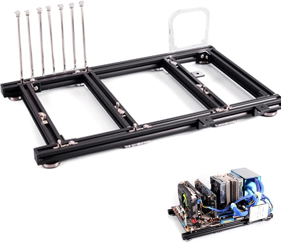 ITX (17 x 17cm) ATX MATX PC Motherboard Case Frame, Open Bare Metal Air Water Cooling Fan Stand Chassic Test Bench Vertical Rack Computer Board Overclocking Heat Dissipation(Vertical Black)