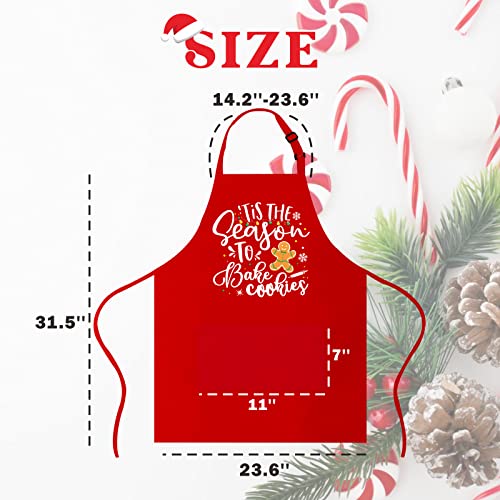 Christmas Baking Apron for Women Men, Holiday Baking Gifts for Bakers, Red Xmas Kitchen Cooking Aprons with 2 Pockets, Cute Christmas Aprons Gift for Mom Wife Sister - Tis The Season to Bake Cookies
