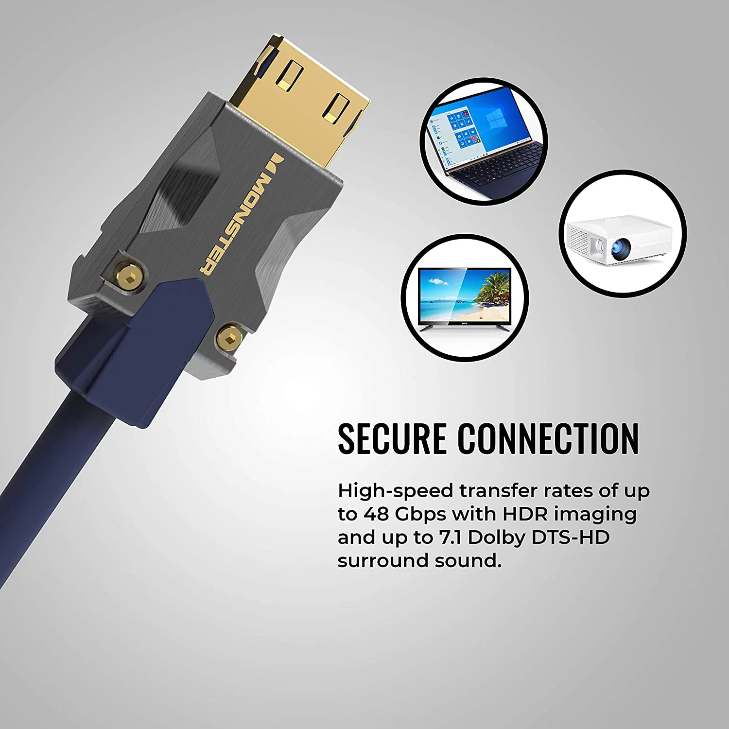 Monster Cable VMM10008-U 3 m M3000 48 Gbps 8K High Speed HDMI 2.1 Cable, Blue