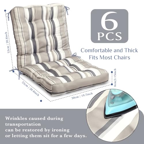 Hoteam 6 Set Patio Chair Cushions Outdoor High Chair Cushion 20 x 40 Inch Waterproof Patio Seat Rocking Indoor Thickened Pad(Striped Style,Beige)