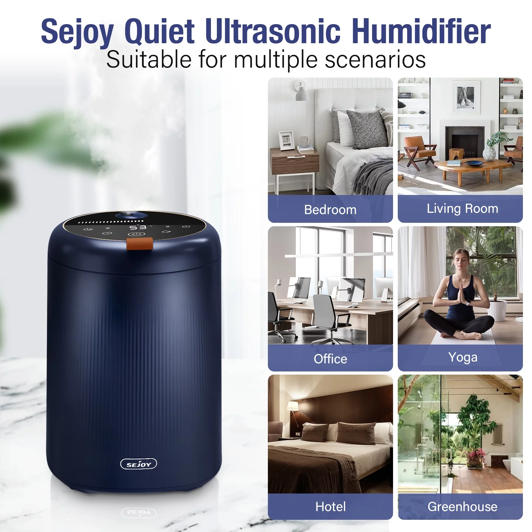Sejoy Room Humidifier for Bedroom,4L Baby Top Fill Ultrasonic Warm and Cool Mist Humidifier,Ultra Quiet Humidistat, Navy Blue
