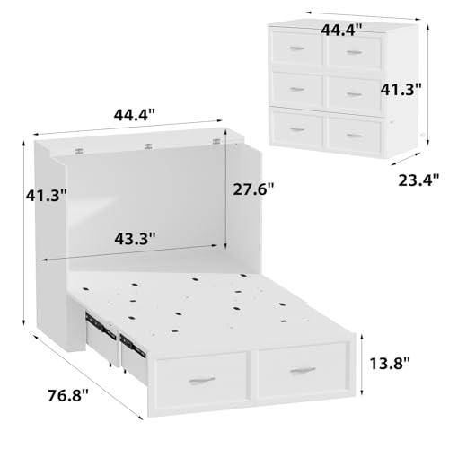 Twin Size Murphy Bed with Built-in Charging Station, 2-in-1 Bed Chest with Large Drawer, Space-Saving Foldable Cabinet Bed Frame for Bedroom Guest Room Office, White